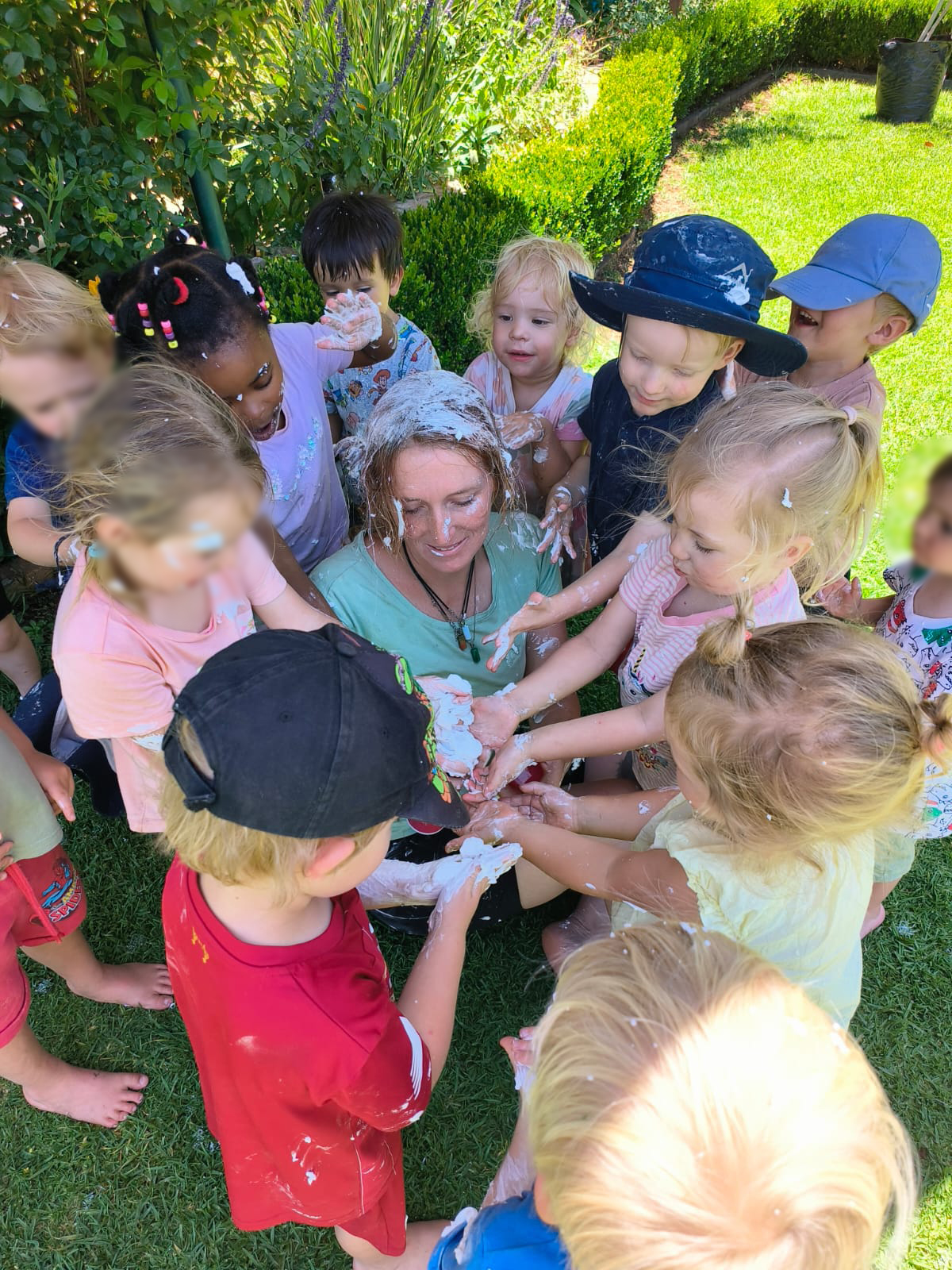 teacher being painted in foam